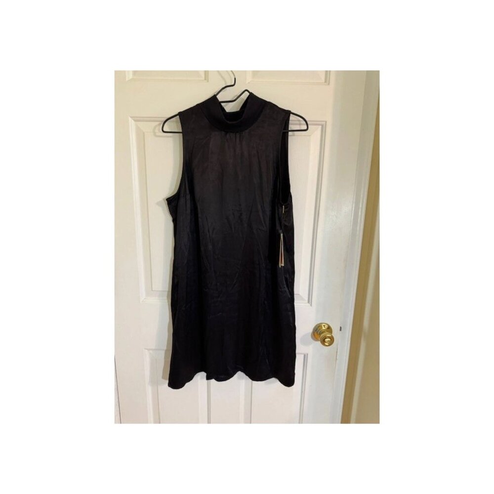 Nation LTD Jett Mock Neck Shift Dress Black Open Back Sz L NWT